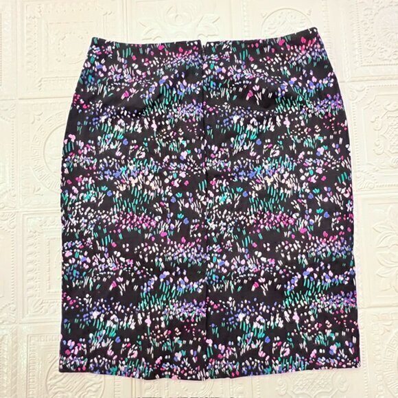 Talbots Mini Skirt 2P Black Green Purple Cotton Stretch Pencil Straight Zip EUC - Picture 7 of 8